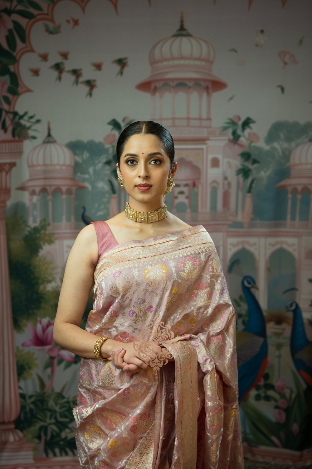 Handwoven vintage revival dusty pink silk saree