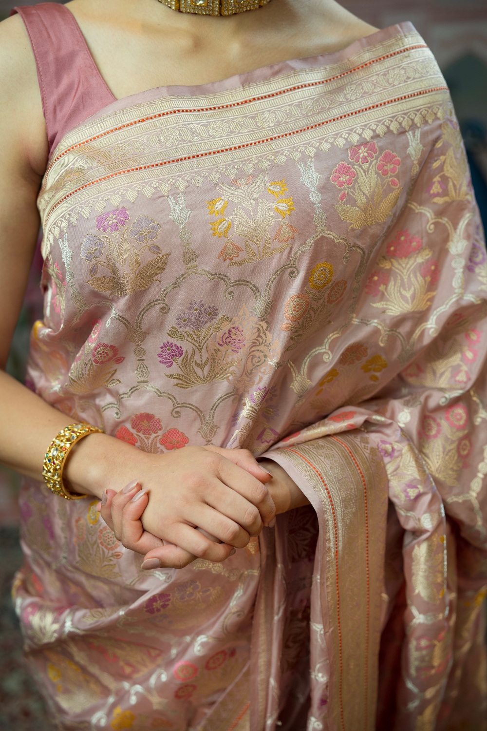 Handwoven vintage revival dusty pink silk saree