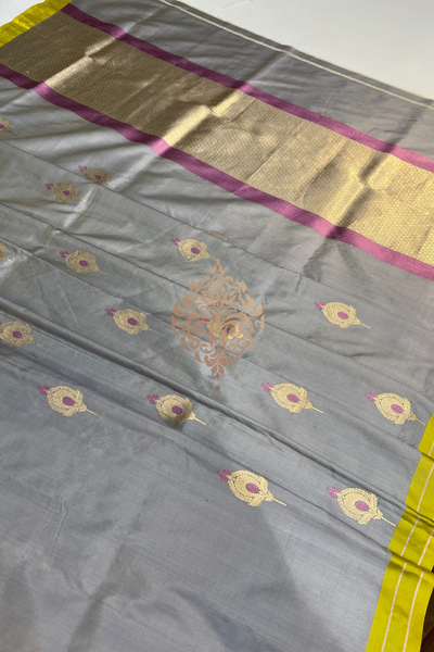 handwoven grey silk saree