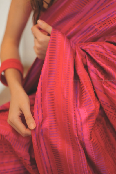 Komal Kapoor Grover in our handwoven pink tanchoi silk saree