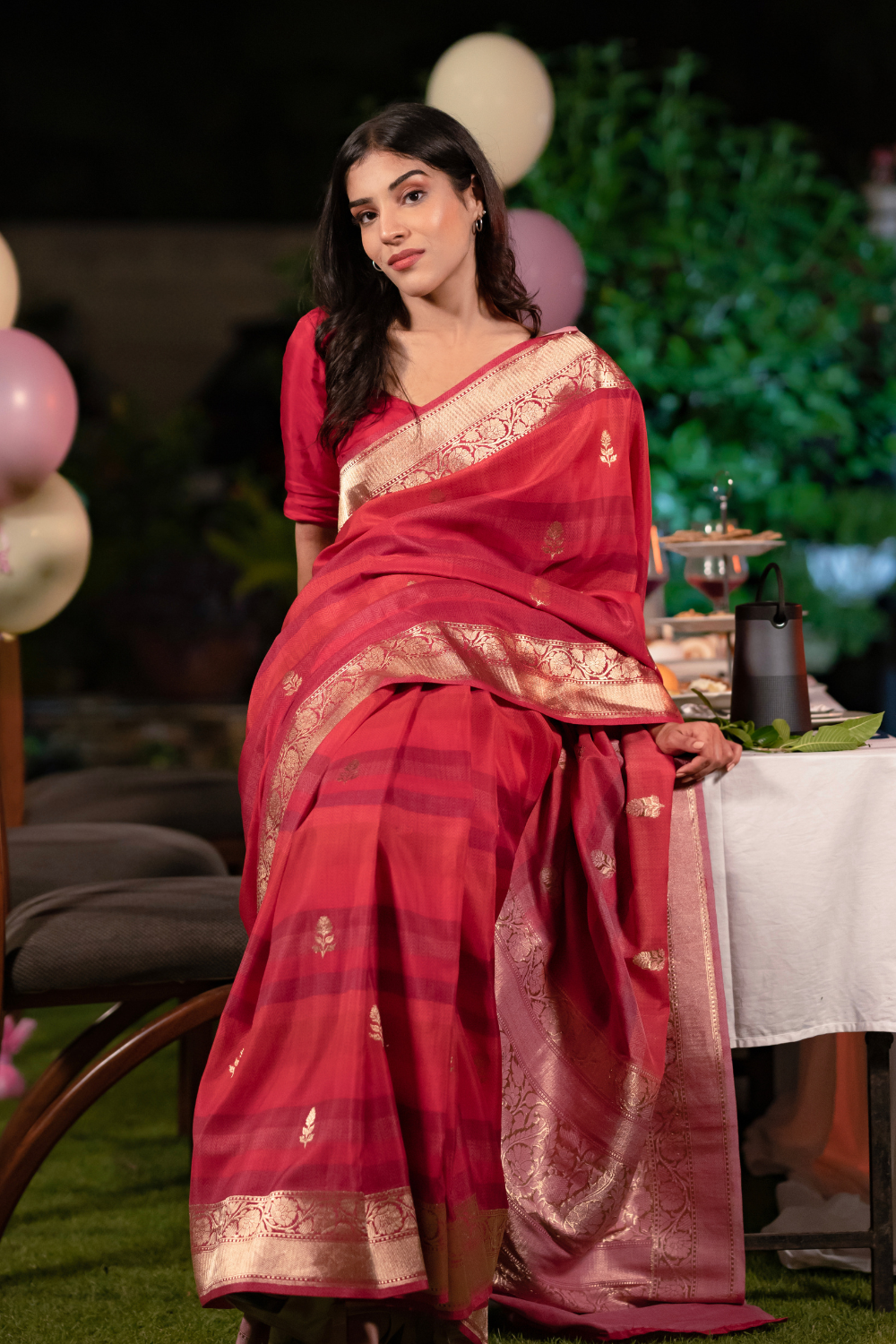 Handwoven 'fuoco' muga saree