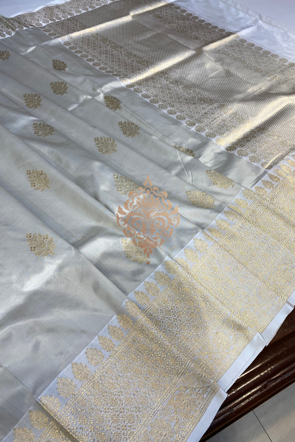 handwoven white silk saree