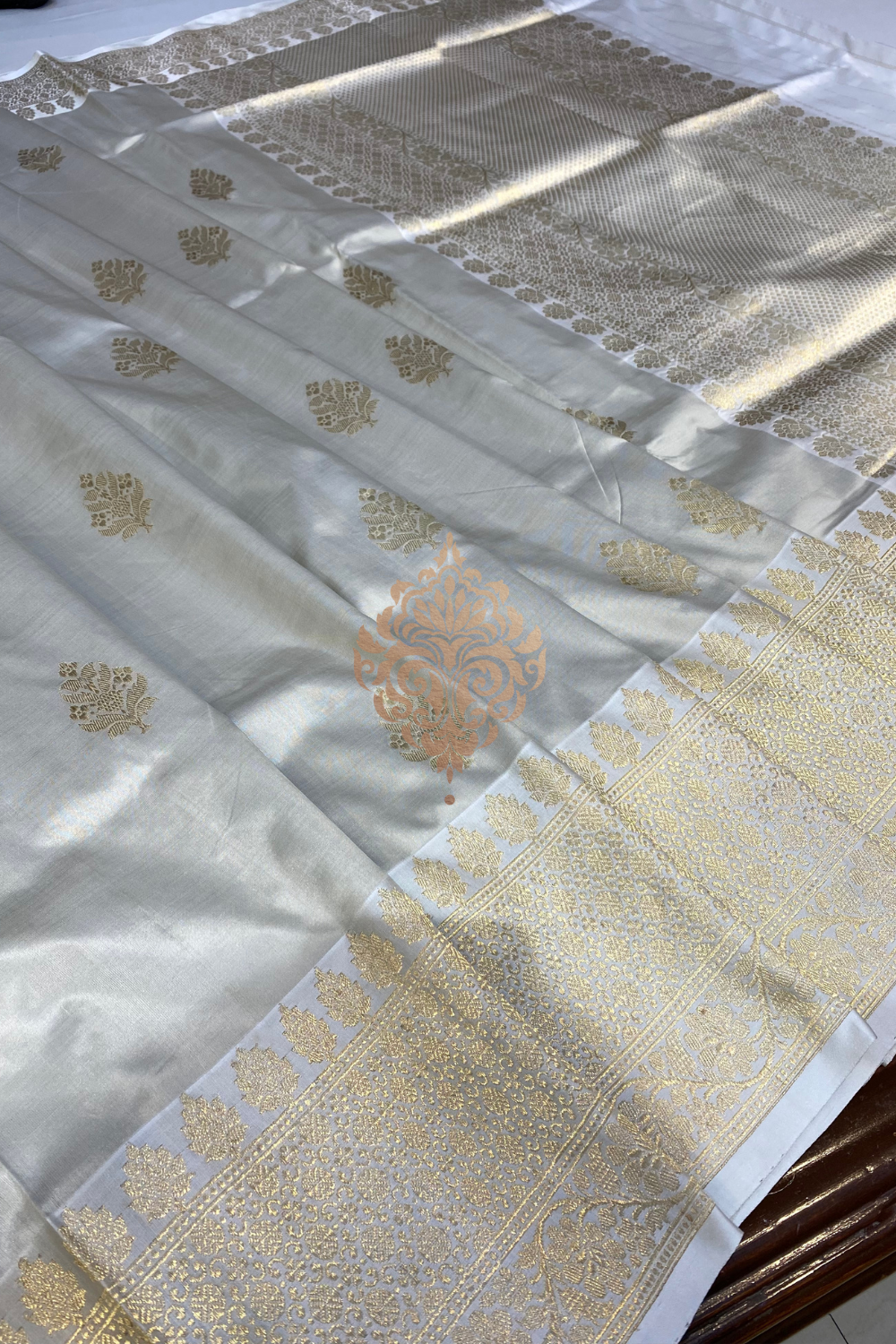 handwoven white silk saree