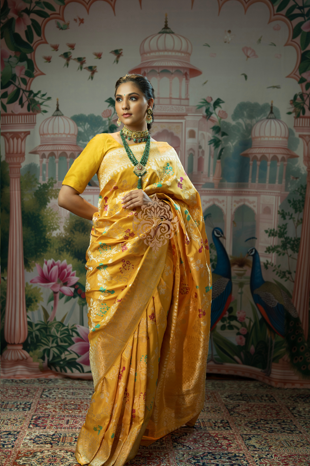 Handwoven vintage revival mustard yellow jangla silk saree