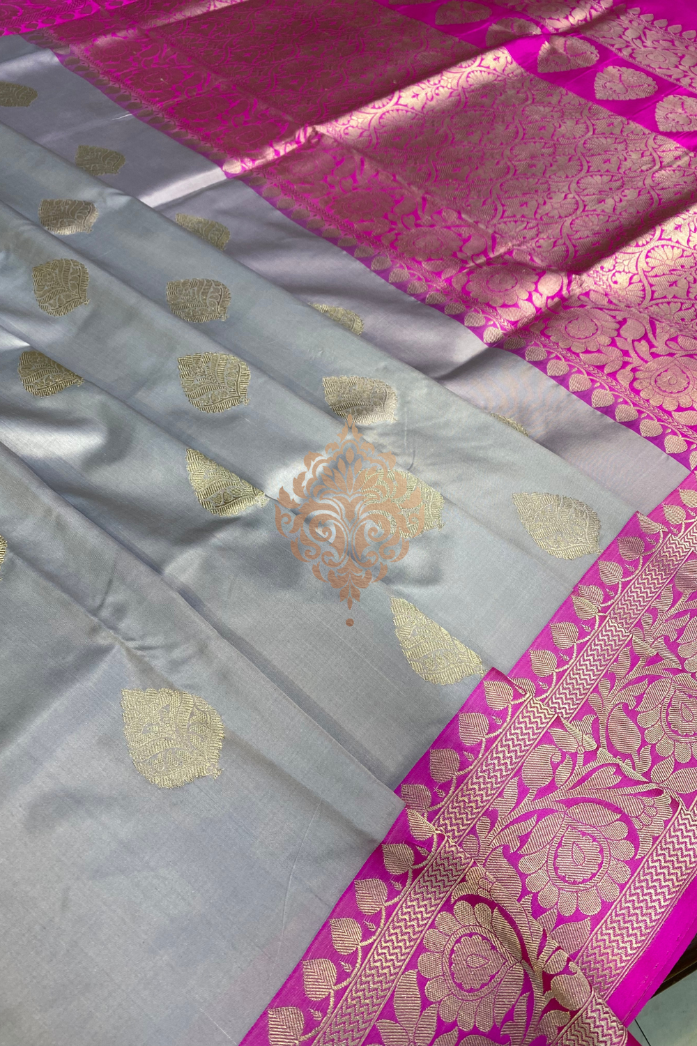 handwoven dusty taupe-pink silk saree