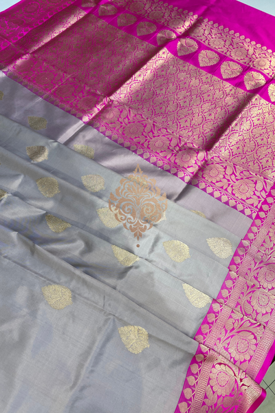 handwoven dusty taupe-pink silk saree