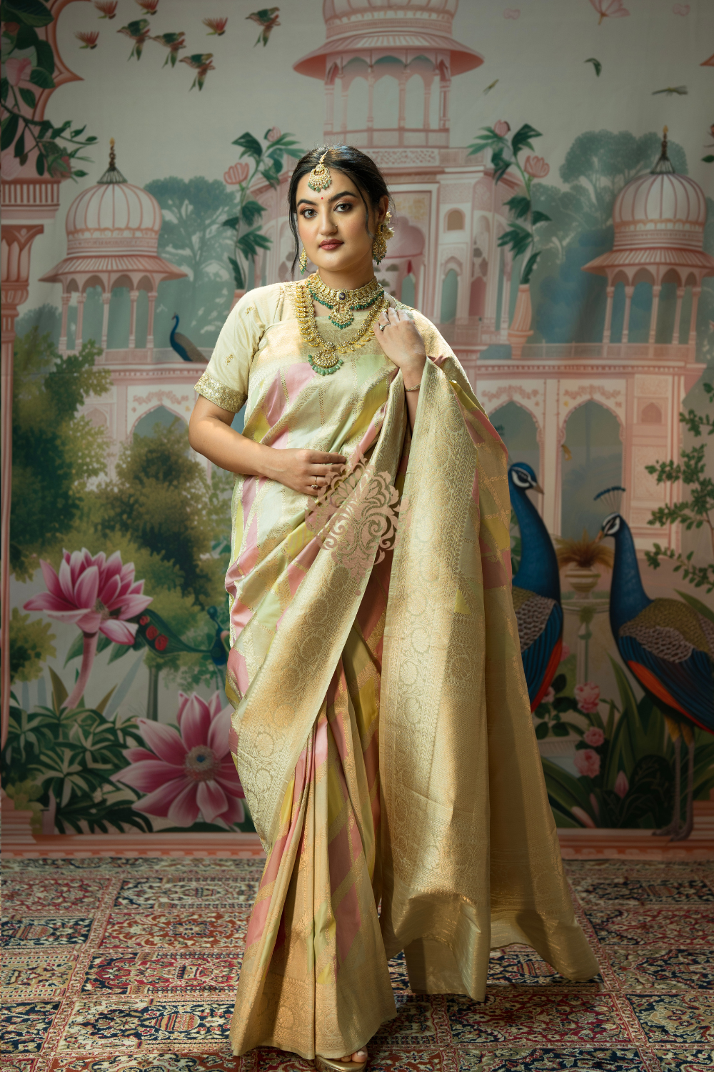 Handwoven single edition multicolour pastel rangkat saree