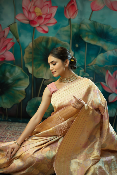 Handwoven single edition powder pink rangkat saree