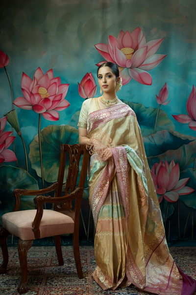 Handwoven gold single edition rangkat saree