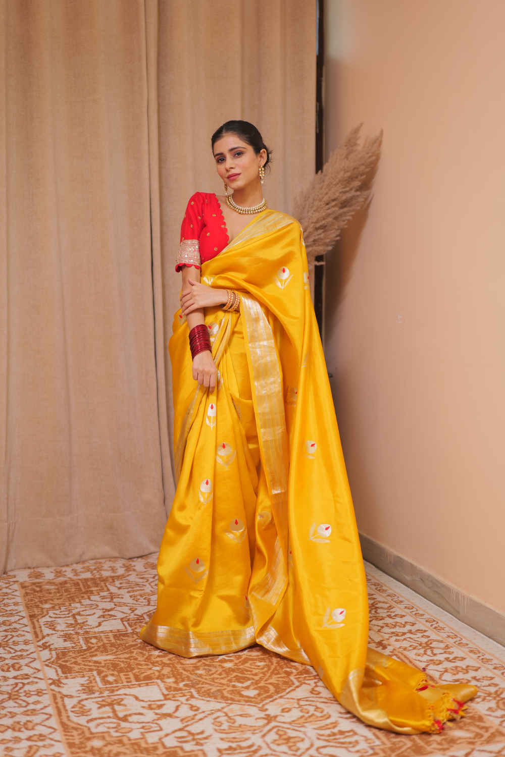 Ayushi Rajput in our handwoven yellow silk saree