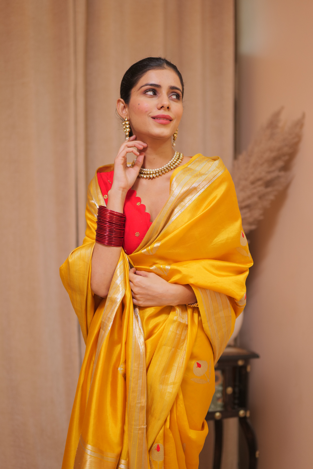 Ayushi Rajput in our handwoven yellow silk saree