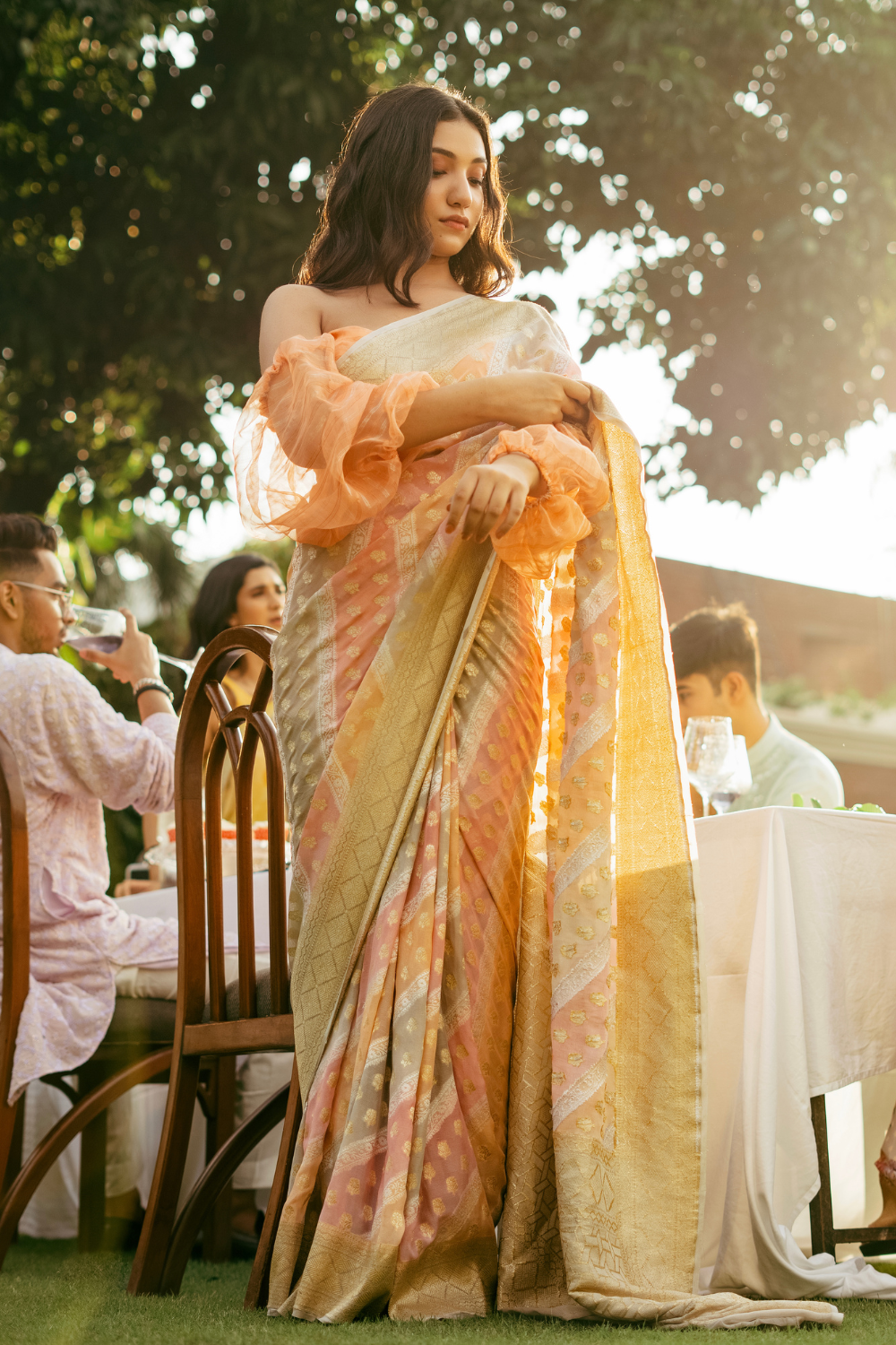 Preorder: Handwoven 'pesche' georgette saree