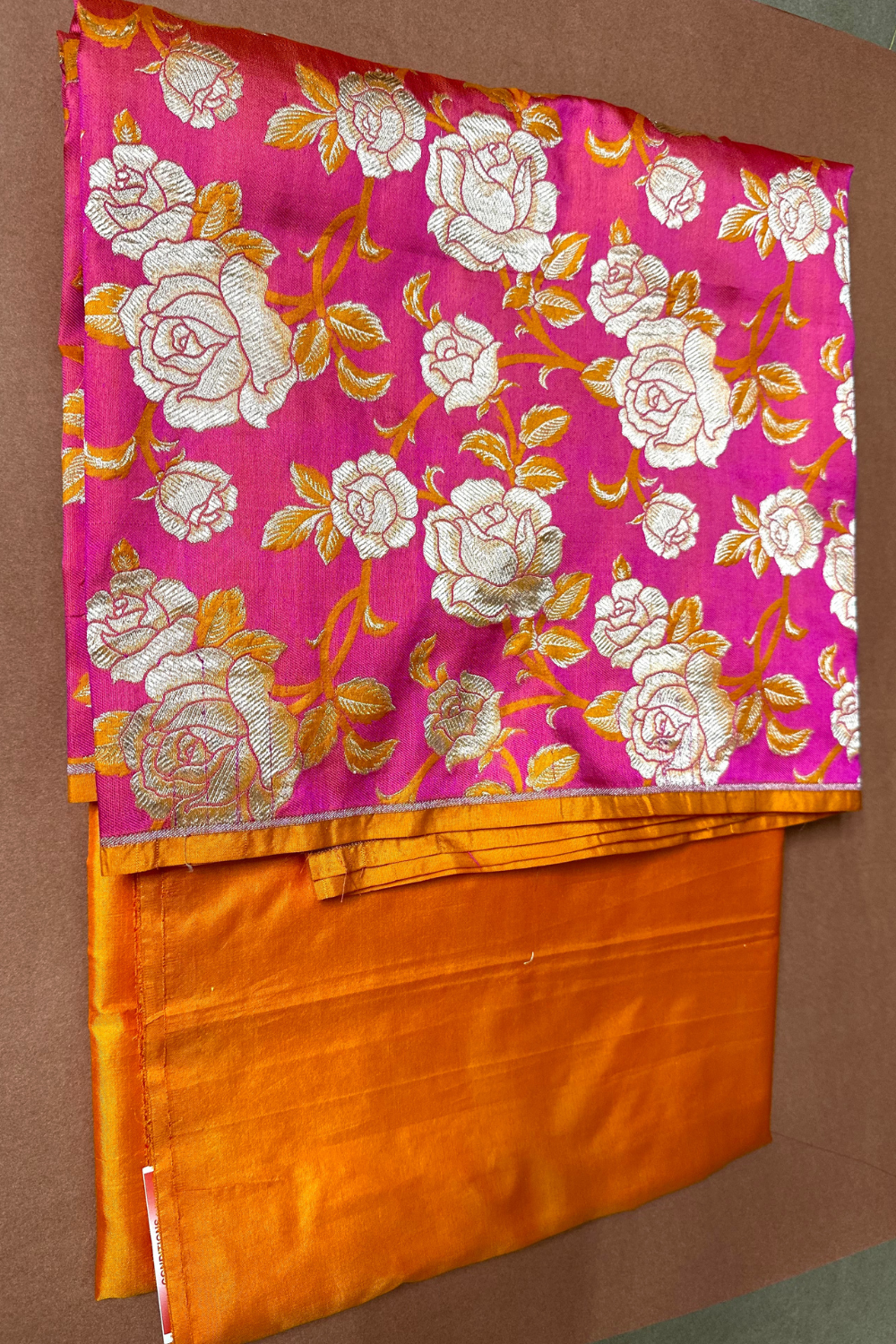 Handwoven pink-orange 2 pc thaan set