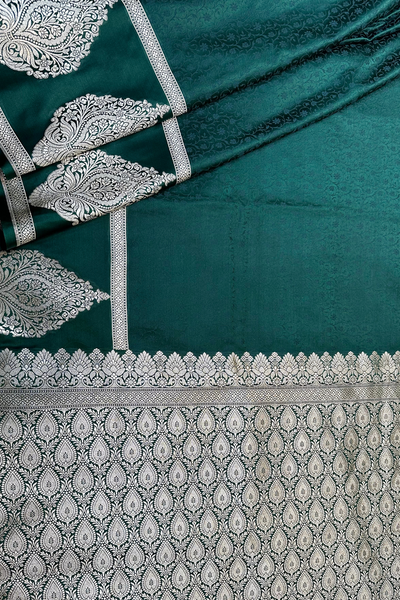 Woven green tanchoi satin saree