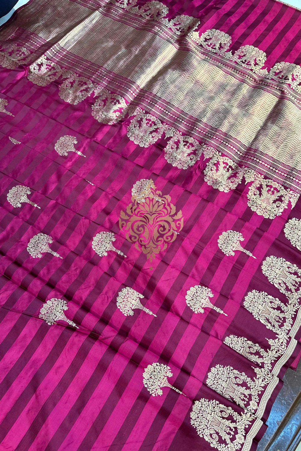 handwoven wine satin silk saree