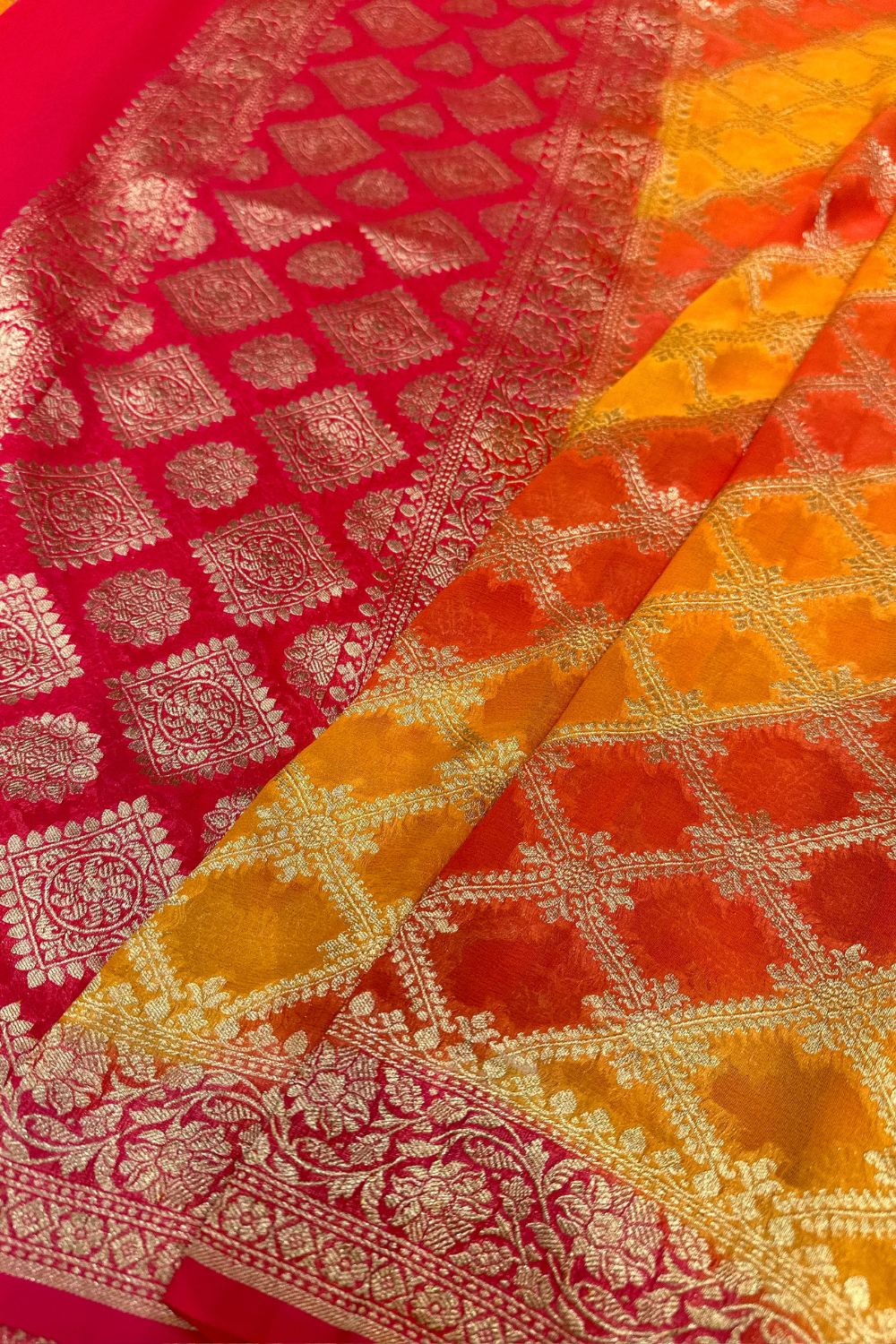 Handwoven orange lehariya georgette dupatta