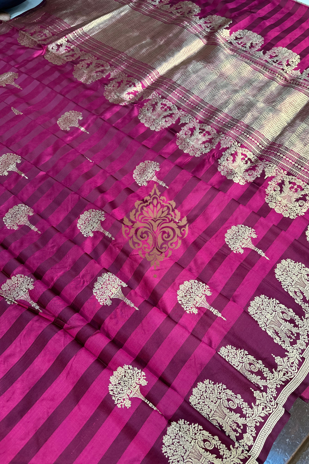 handwoven wine satin silk saree