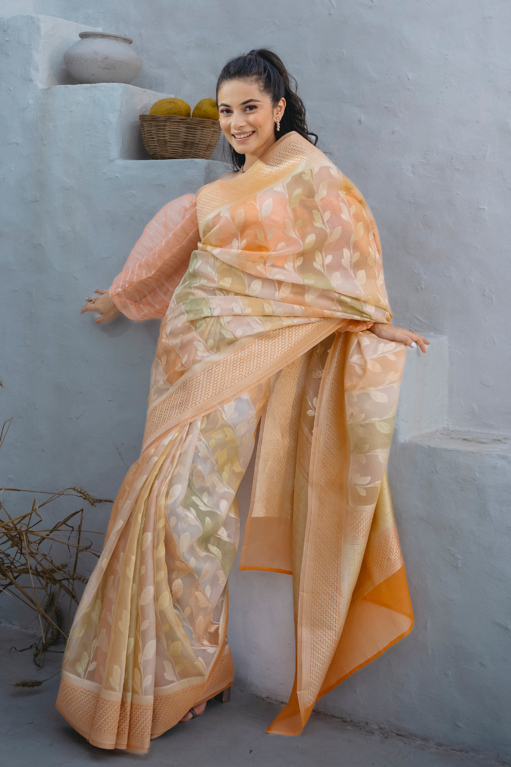 Handwoven 'arancia' organza saree