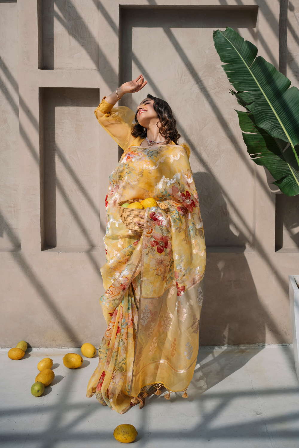 Handwoven 'giallo' organza saree