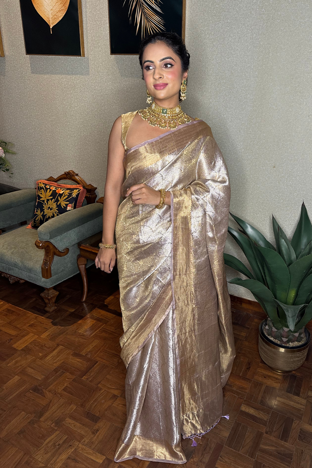 Handwoven Lavender Pure Tissue Brocade Saree