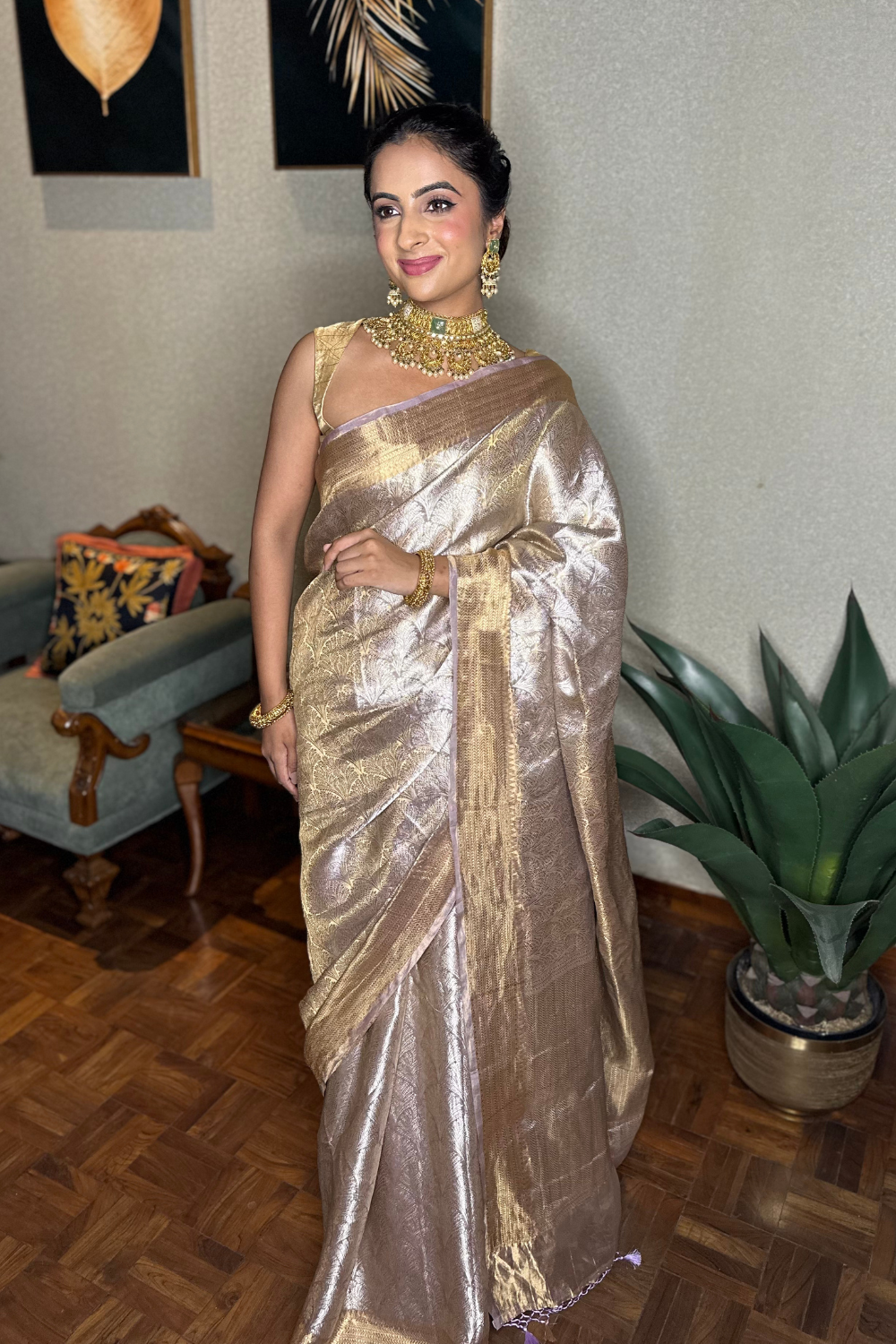 Handwoven Lavender Pure Tissue Brocade Saree