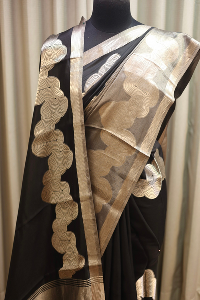 Handwoven Black Silk-Tissue Brocade Saree