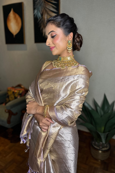 Handwoven Lavender Pure Tissue Brocade Saree