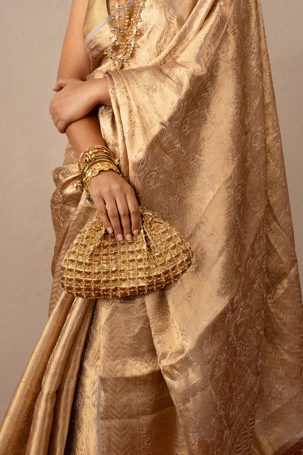 Molten gold pure tissue brocade shikargah saree