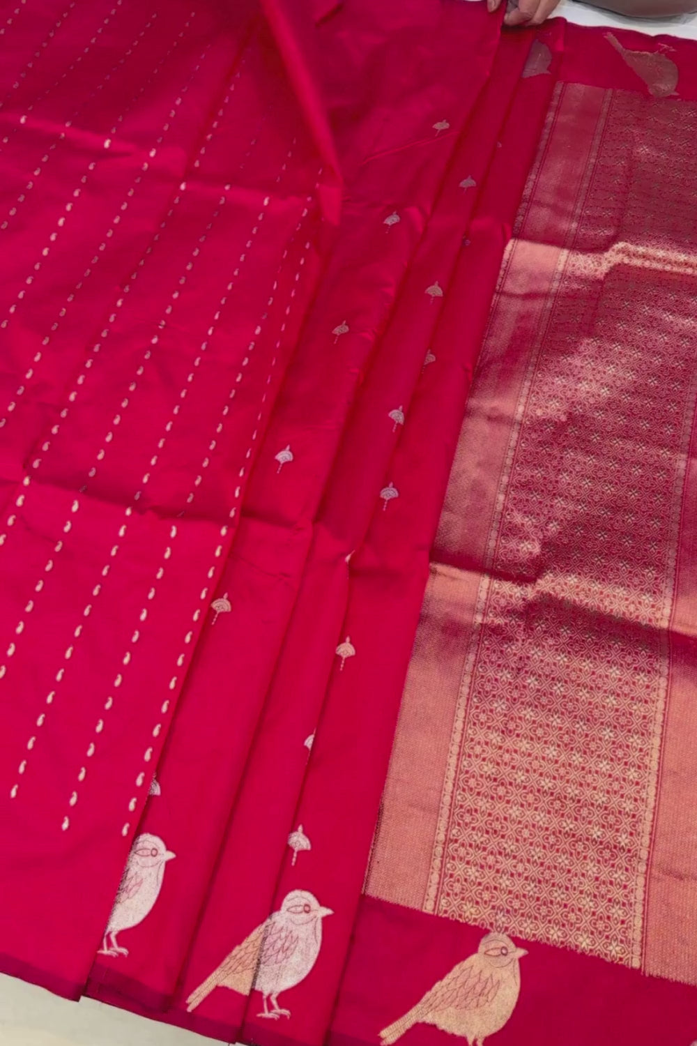 Handwoven red animal motif pure silk saree