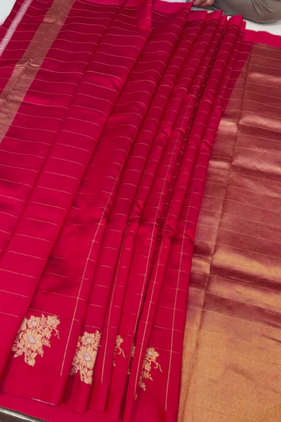 Handwoven red check pure silk saree