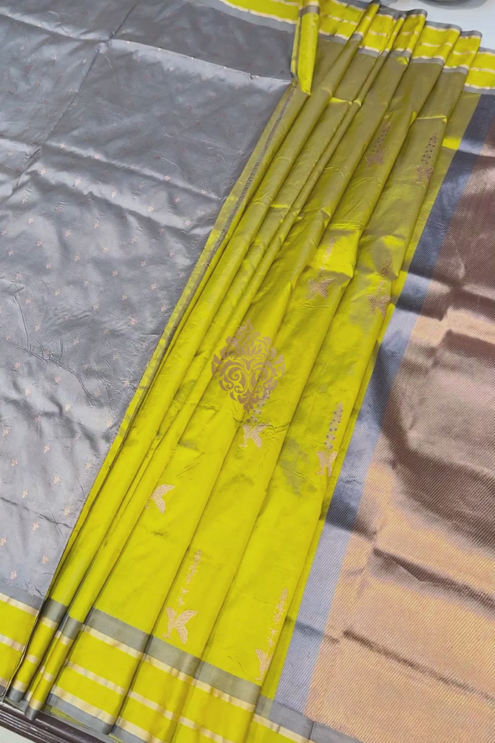 Handwoven lime green pure silk saree