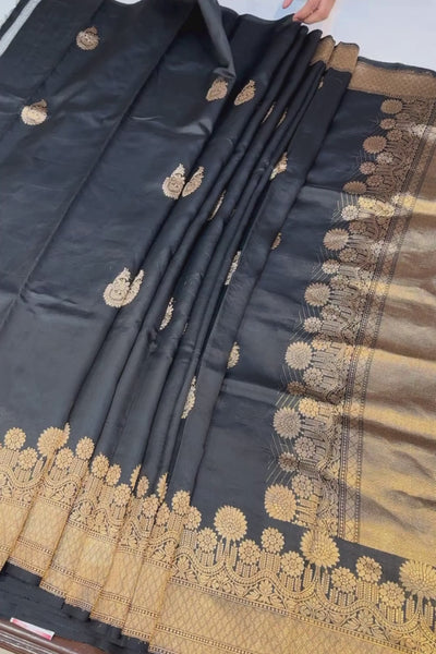 Handwoven black pure silk saree