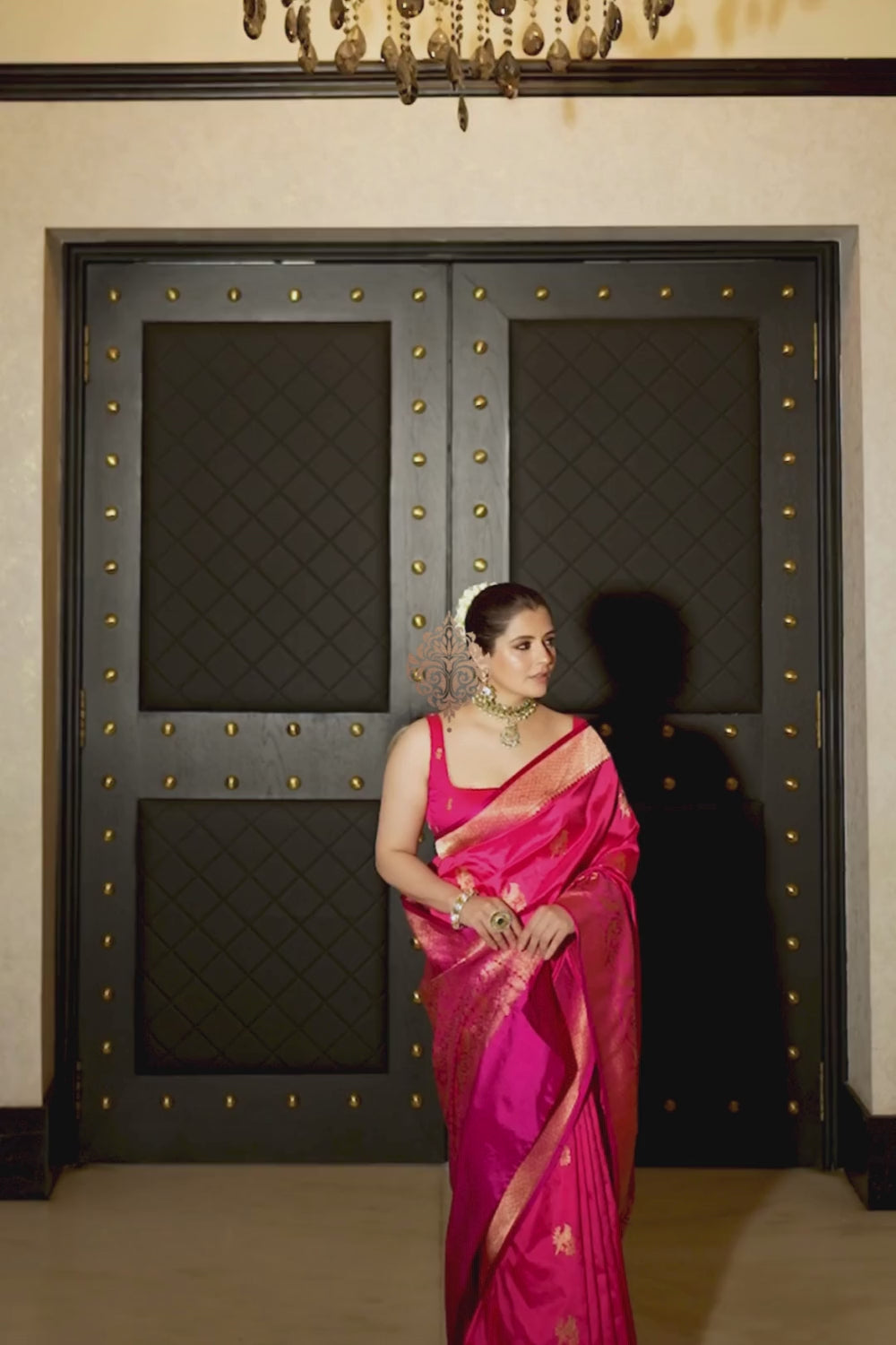 Natasha Luthra in our handwoven pink bird motif silk saree