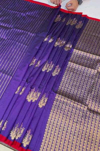 Handwoven indigo purple pure silk saree