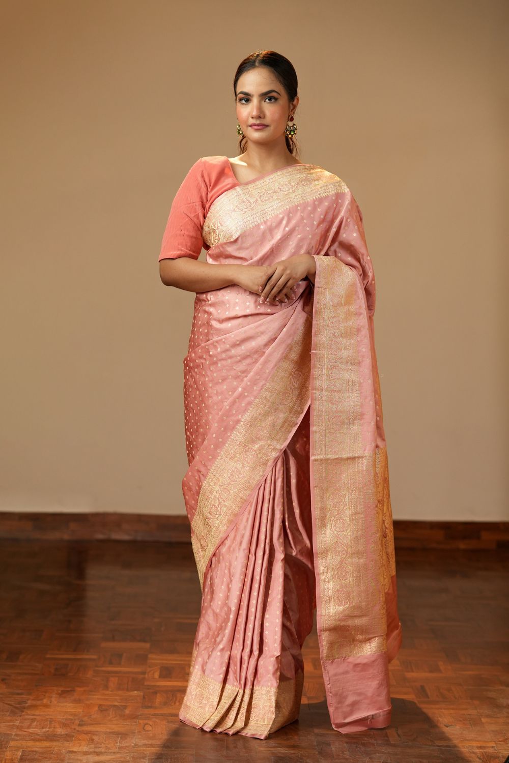 HANDWOVEN PASTEL PINK SATIN SILK SAREE