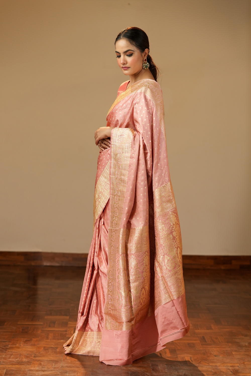 HANDWOVEN PASTEL PINK SATIN SILK SAREE