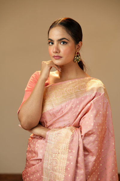 HANDWOVEN PASTEL PINK SATIN SILK SAREE