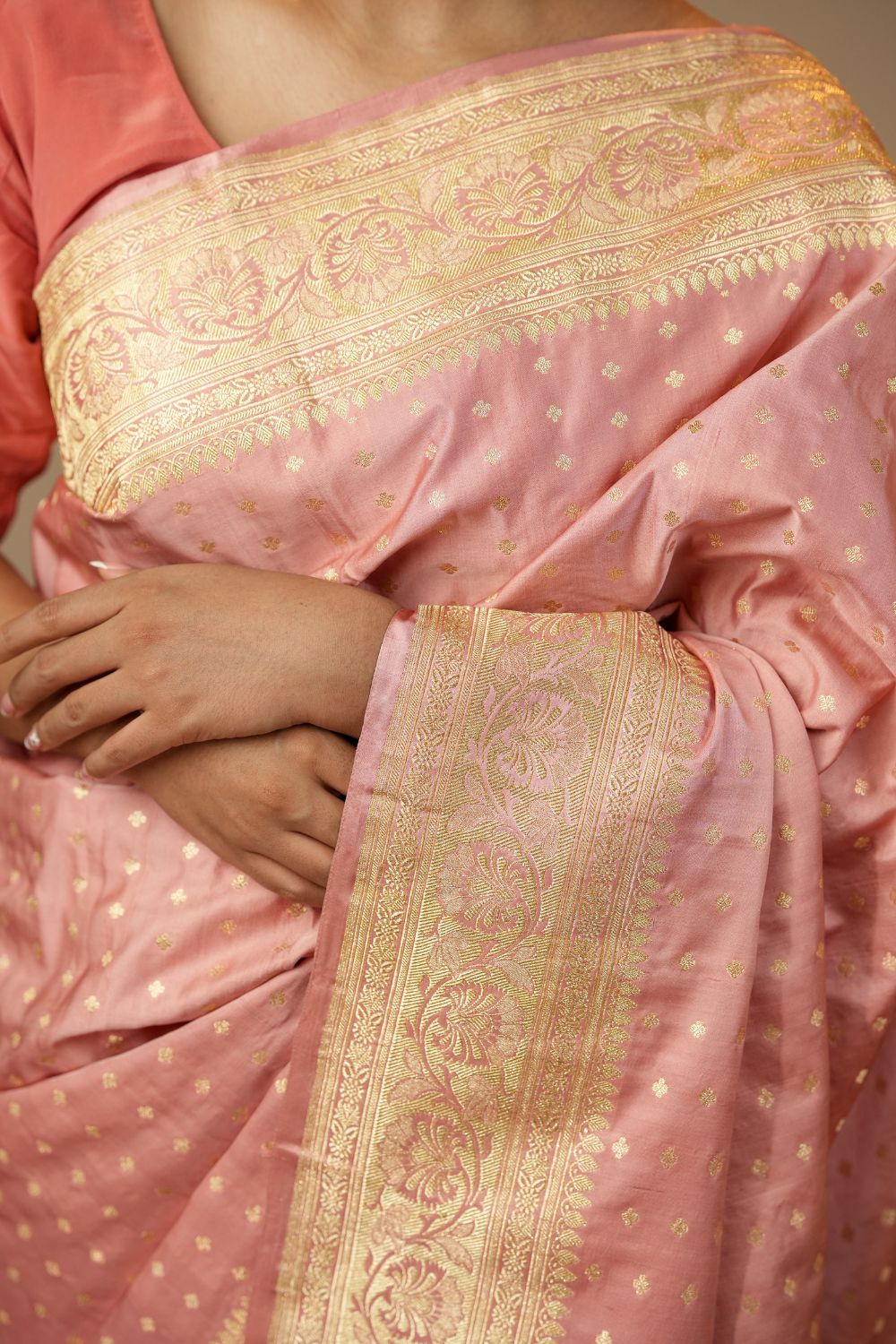 HANDWOVEN PASTEL PINK SATIN SILK SAREE