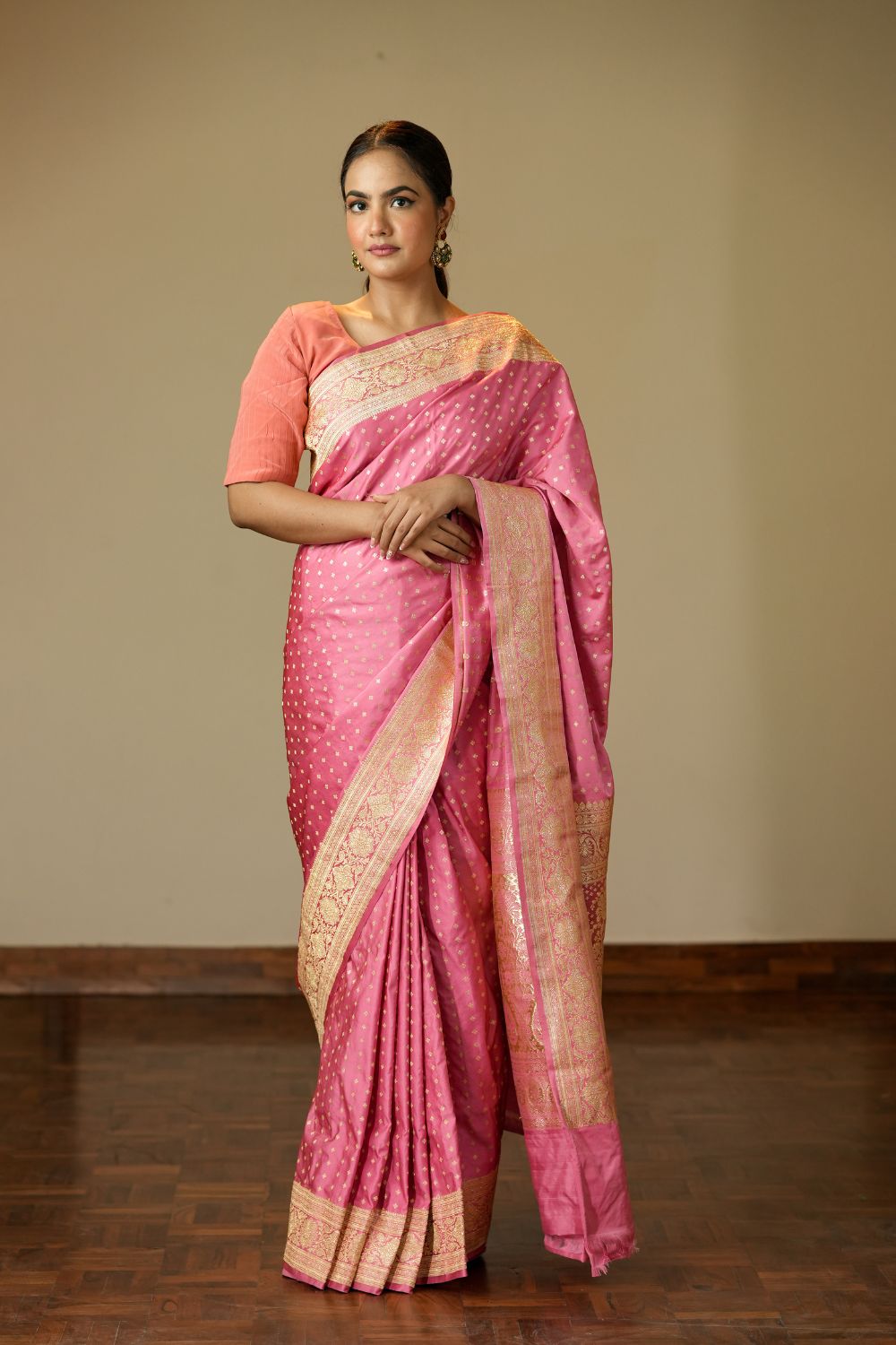 HANDWOVEN BUBBLEGUM PINK SATIN SILK SAREE