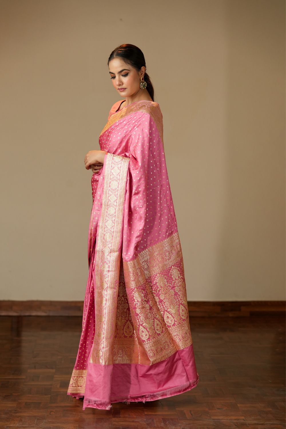 HANDWOVEN BUBBLEGUM PINK SATIN SILK SAREE