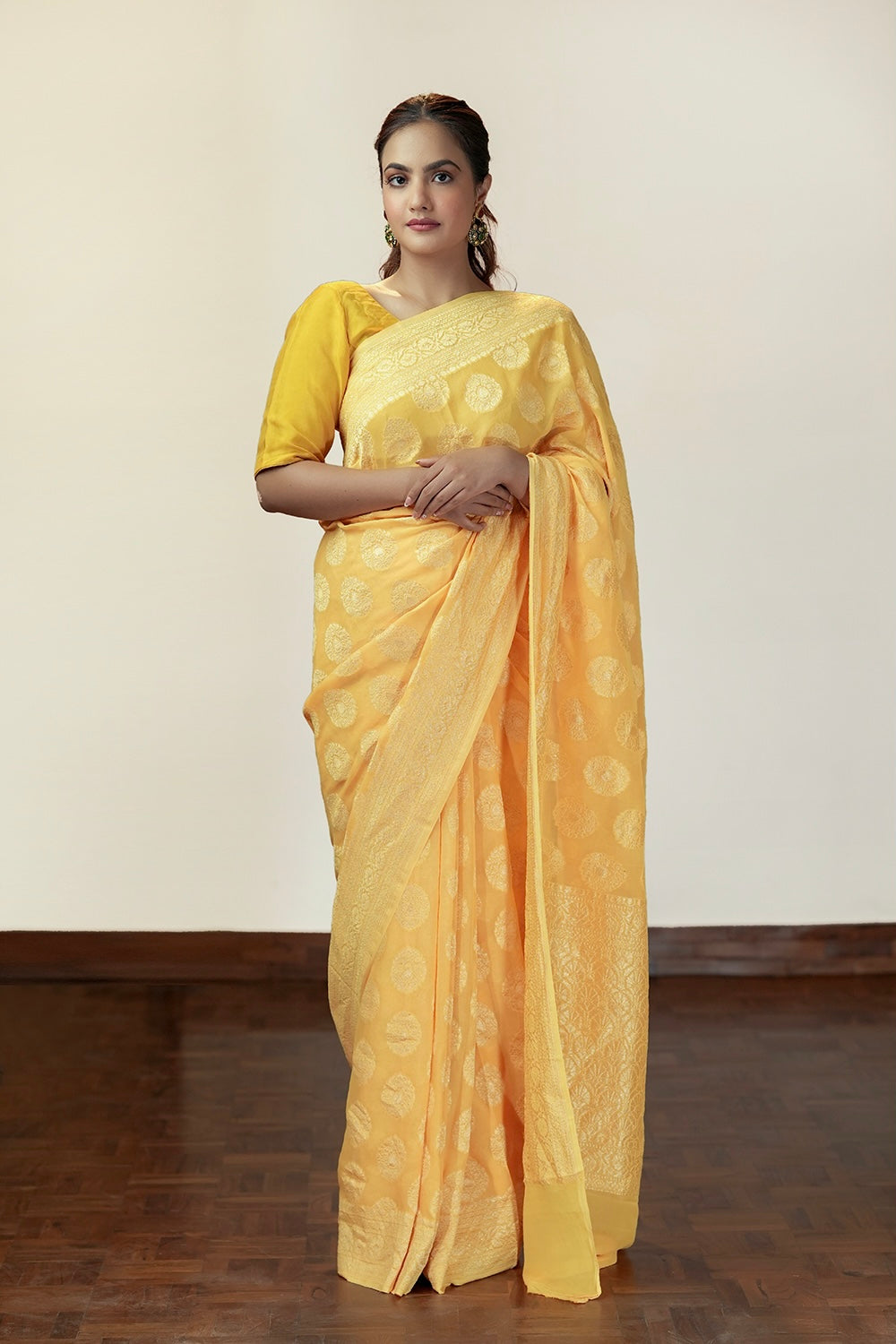 HANDWOVEN PASTEL YELLOW GEORGETTE SAREE