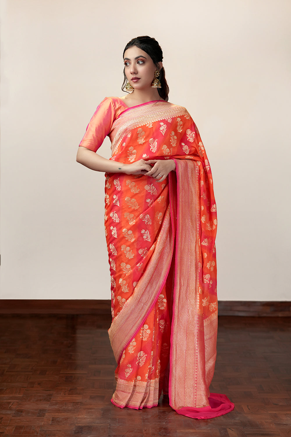 HANDWOVEN ORANGE GEORGETTE SAREE