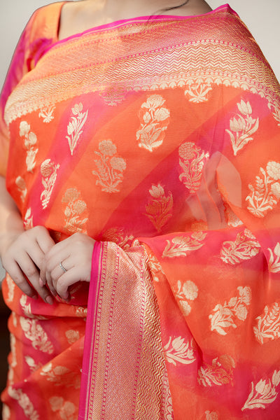 HANDWOVEN ORANGE GEORGETTE SAREE