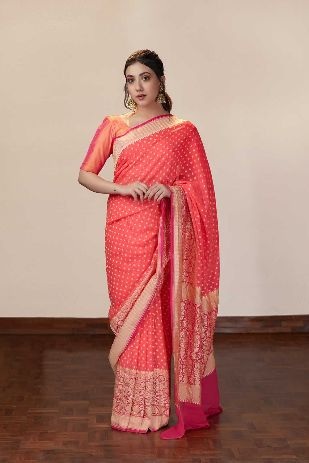 HANDWOVEN CORAL GEORGETTE SAREE