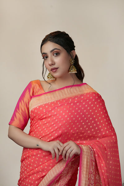 HANDWOVEN CORAL GEORGETTE SAREE