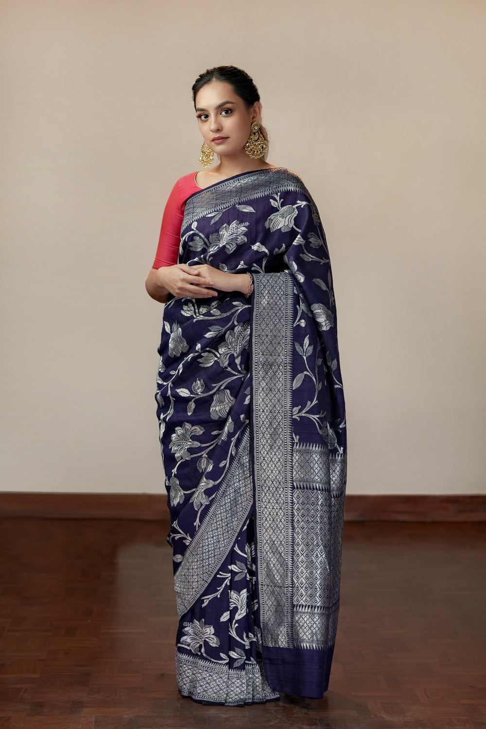 HANDWOVEN BLUE TUSSAR GEORGETTE SAREE