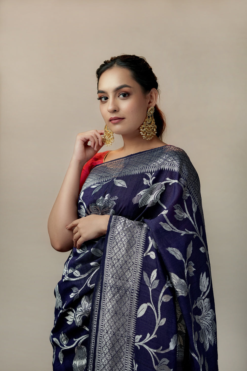 HANDWOVEN BLUE TUSSAR GEORGETTE SAREE