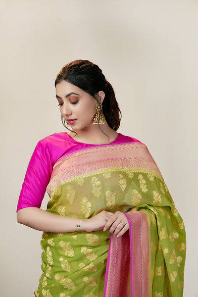 HANDWOVEN GREEN GEORGETTE SAREE