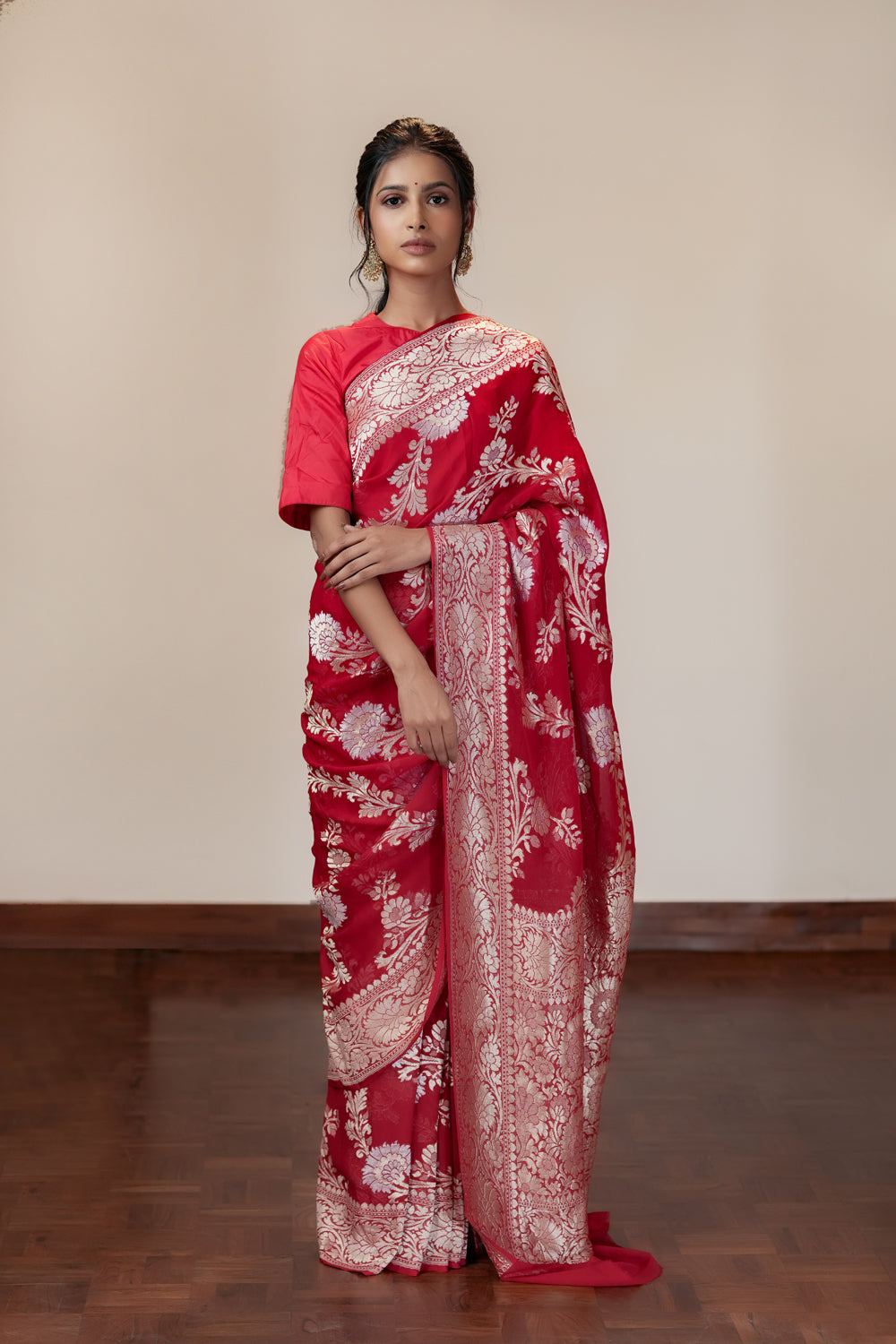 HANDWOVEN RED GEORGETTE SAREE