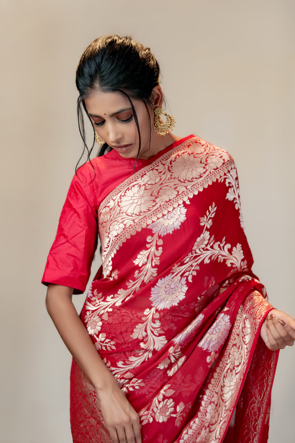 HANDWOVEN RED GEORGETTE SAREE